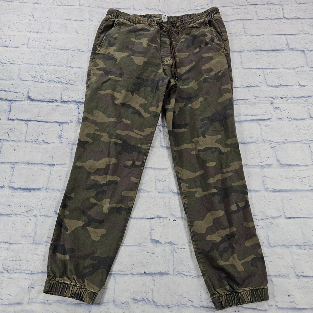 Gap Woven Jogger Pants Mens M Green Camo Drawstring Elastic Waist Utility Street
